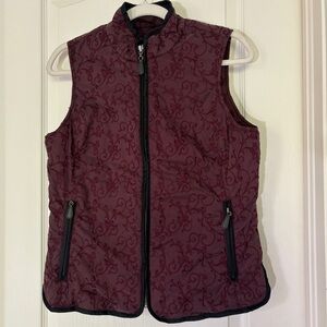 Eddie Bauer Premium Goose Down Women’s M Burgundy Embroidered Quilted Vest Puffe